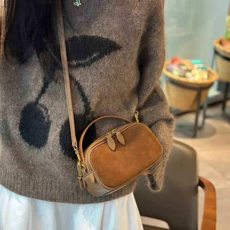 Russian Women's Genuine Suede Cowhide Leather Shoulder Bag