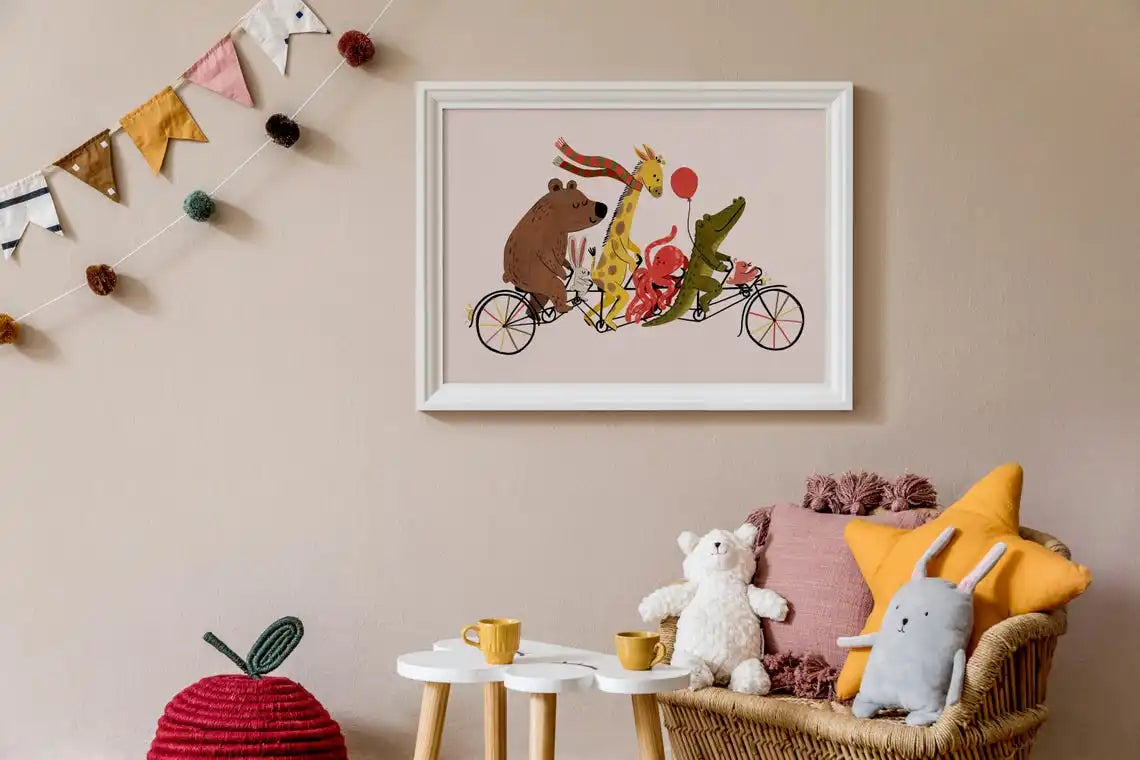 Animal Bike Parade Canvas Print – Kids Nursery Wall Art