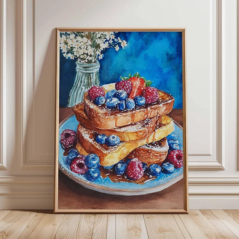Rustic Kitchen Still Life Poster Vintage Bread Art Print Canvas Oil Painting Style Wall Picture