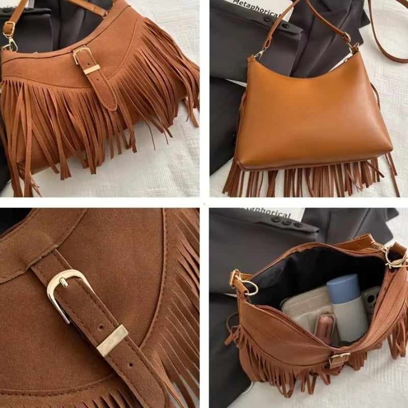 Versatile Texture Suede Tassel Bag