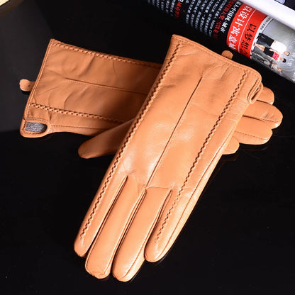 Women's Leather Wool-Lined Winter Gloves with Touchscreen