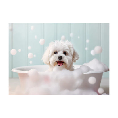 Cute Dog in Bathtub Wall Art Poster – Funny Puppy Canvas Print