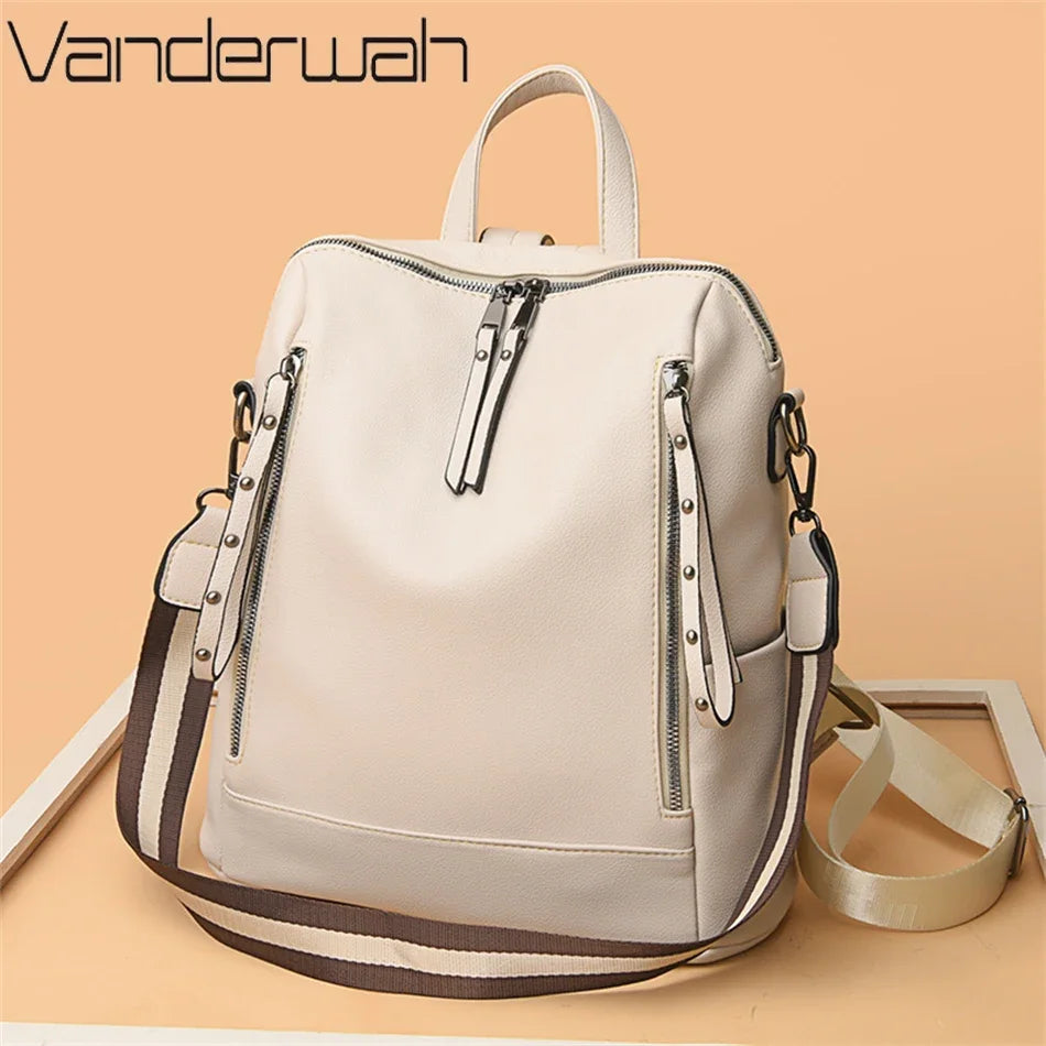 Soft Leather Women's Backpack – Waterproof Preppy Convertible Bag