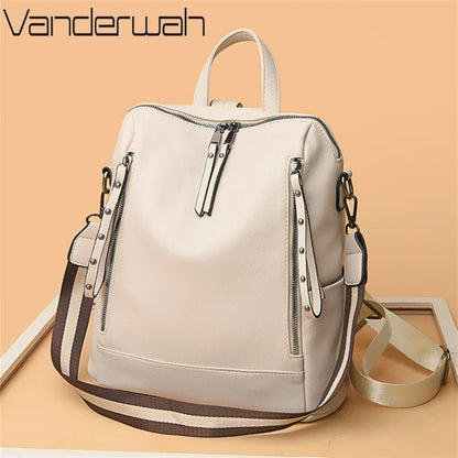 Soft Leather Women's Backpack – Waterproof Preppy Convertible Bag