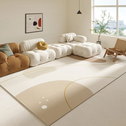 Cream Abstract Area Rug – Light Luxury Living Room Carpet