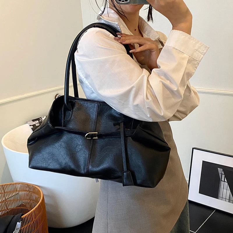 PU Leather Square Shoulder Bag for Women – Retro Underarm Tote