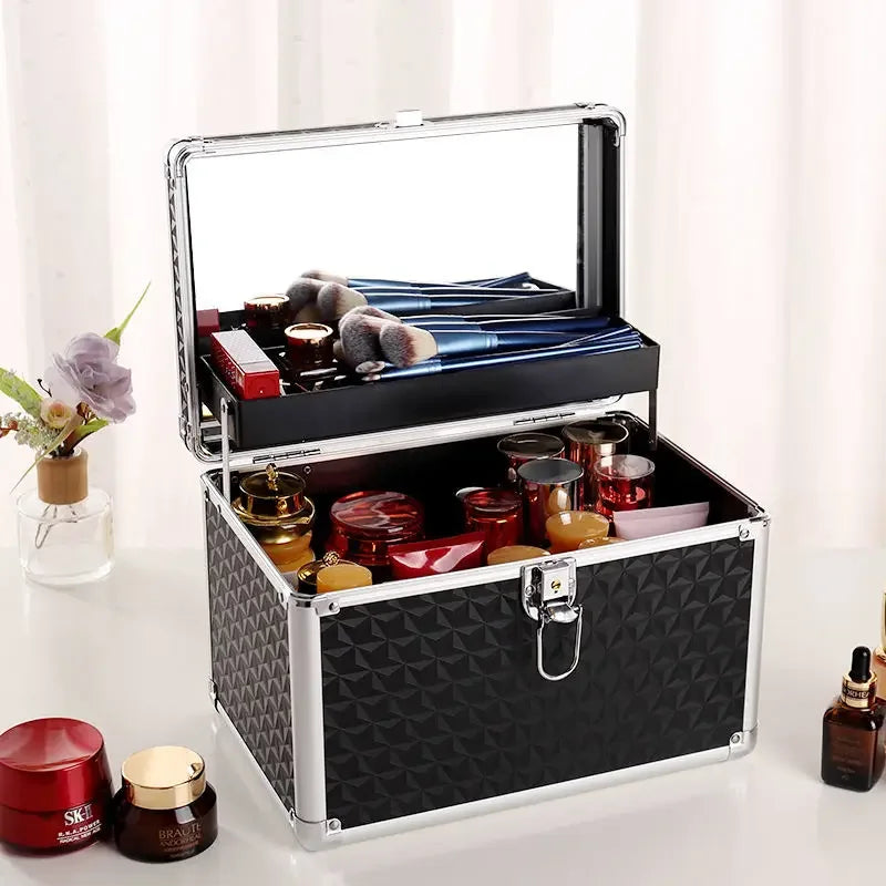Professional Aluminum Makeup Case with Mirror & Organizer