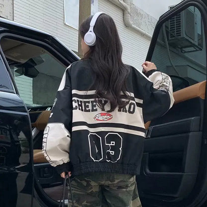 Racing Motorcycle Baseball Jacket – Streetwear Letter Print Couple Outfit