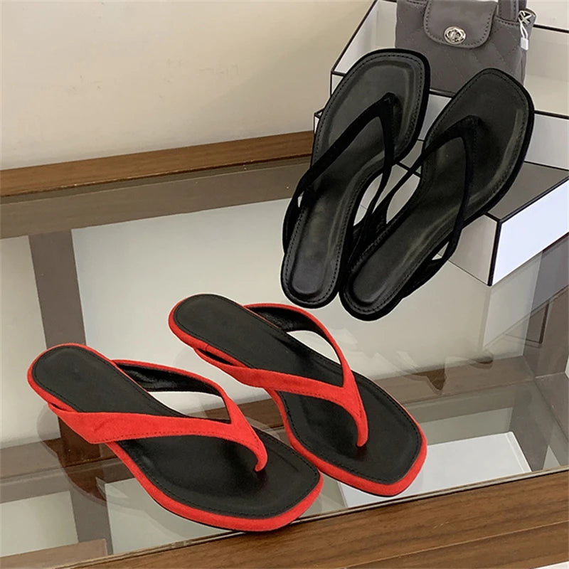 Eilyken Square Toe Thong Sandals – Women's Low Heel Summer Flip Flops
