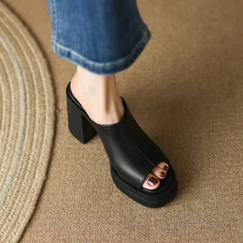 Platform Block Heel Mule Sandals – Open Toe Slip-On Shoes