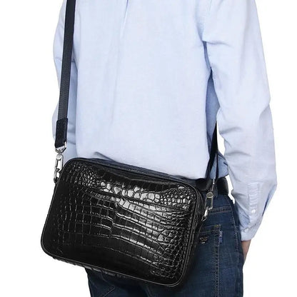 Alligator Pattern Genuine Leather Men's Crossbody Shoulder Bag