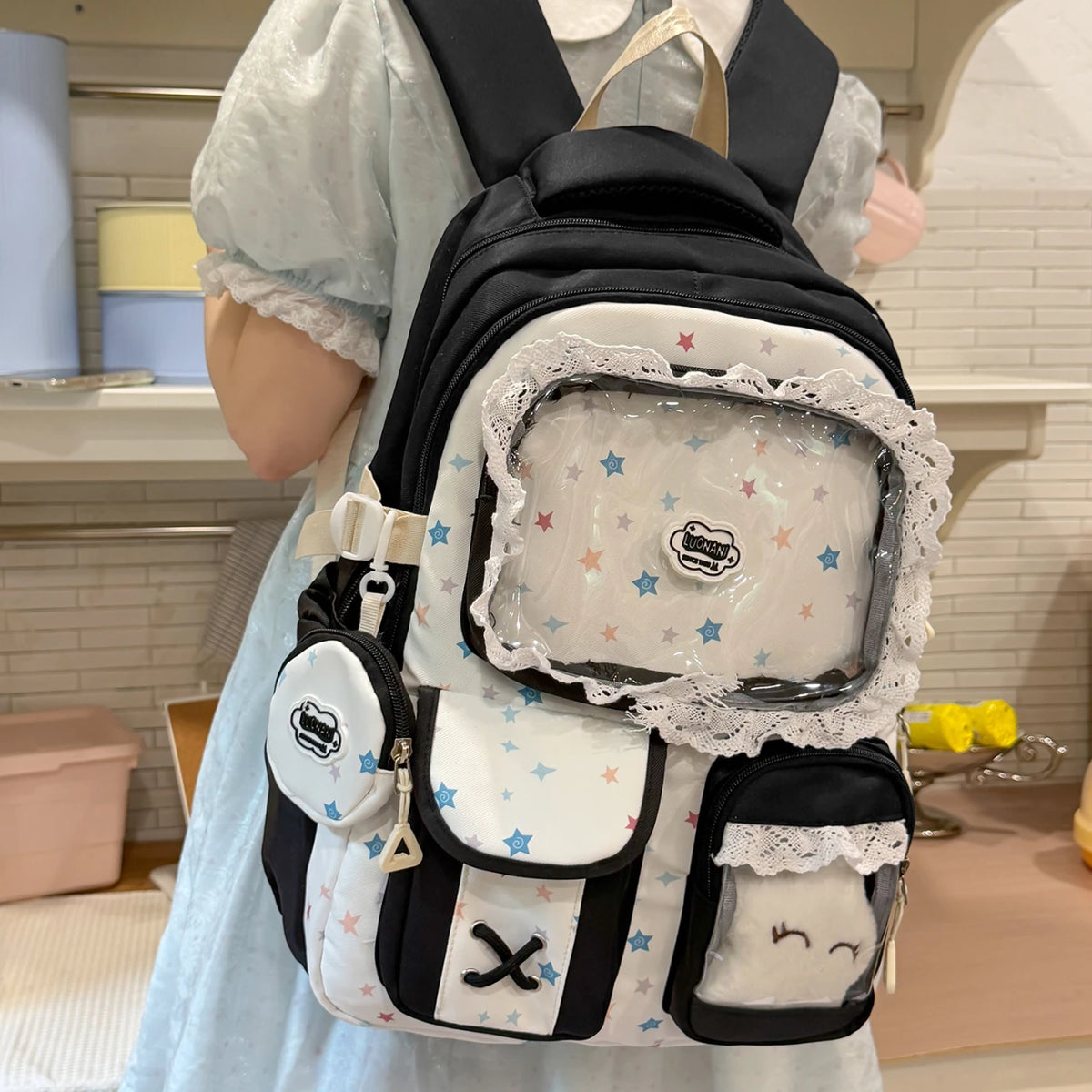 Cute Print Girls Backpack with Lace Decor – Large Capacity School Bag