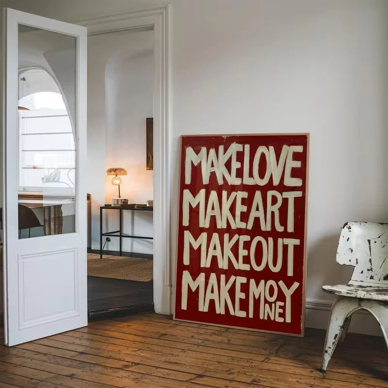 Make Love Make Art Wall Art Print – Bold Retro Quote Poster