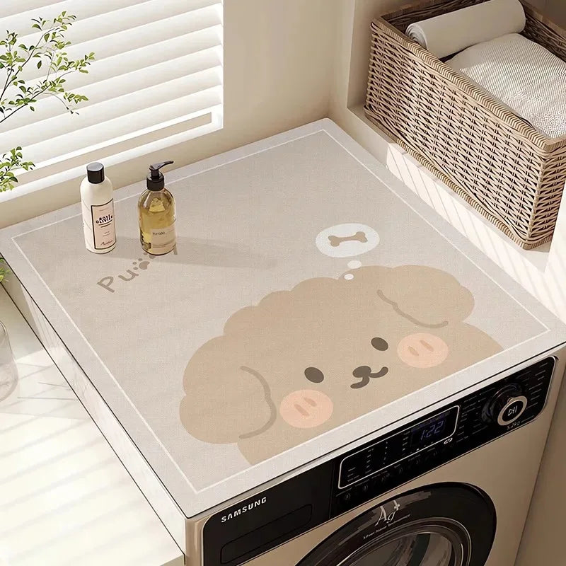 Washing Machine Top Cover Mat – Absorbent Non-Slip Cute Cartoon Pad