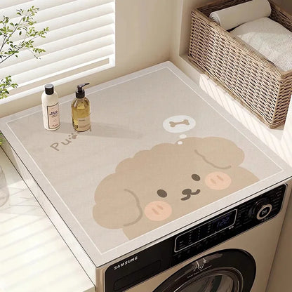Washing Machine Top Cover Mat – Absorbent Non-Slip Cute Cartoon Pad