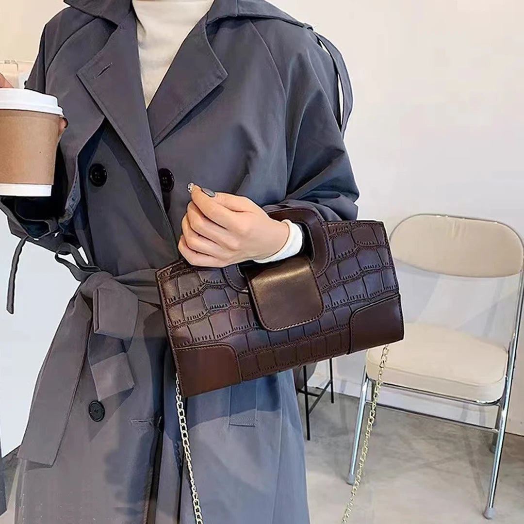 Vintage Crocodile Grain PU Leather Evening Bag