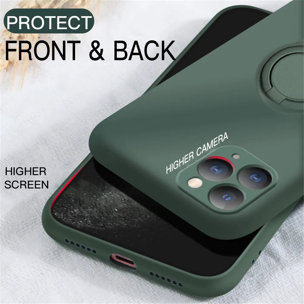 Liquid Silicone Ring Holder Phone Case – iPhone 11 to 17 Series