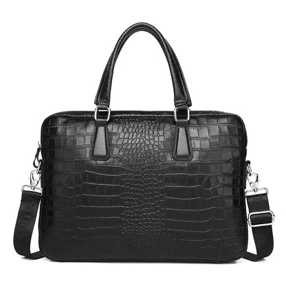 Men's Genuine Leather Briefcase – Crocodile Embossed Laptop Bag