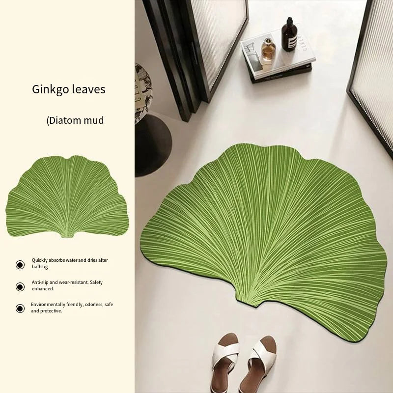 Green Leaf Shaped Bathroom Mat – Absorbent Anti-Slip Diatom Mud Floor Mat