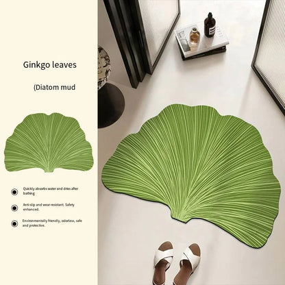 Green Leaf Shaped Bathroom Mat – Absorbent Anti-Slip Diatom Mud Floor Mat