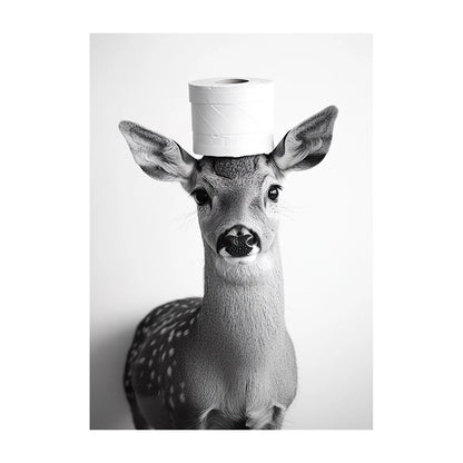 Funny Bathroom Wall Art Poster – Black & White Animal Toilet Paper Print