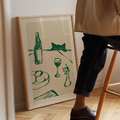 Sneaky Cat Wine Canvas Print – Kitchen Wall Art Poster
