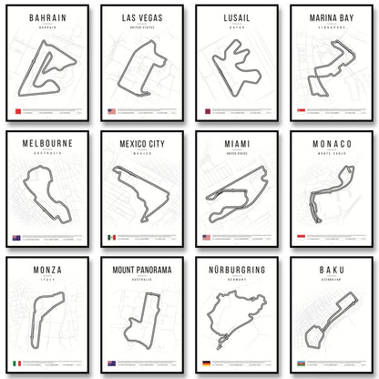 F1 Race Track Map Poster – Formula 1 Circuit Wall Art Print