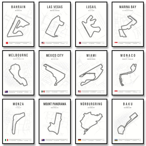 F1 Race Track Map Poster – Formula 1 Circuit Wall Art Print