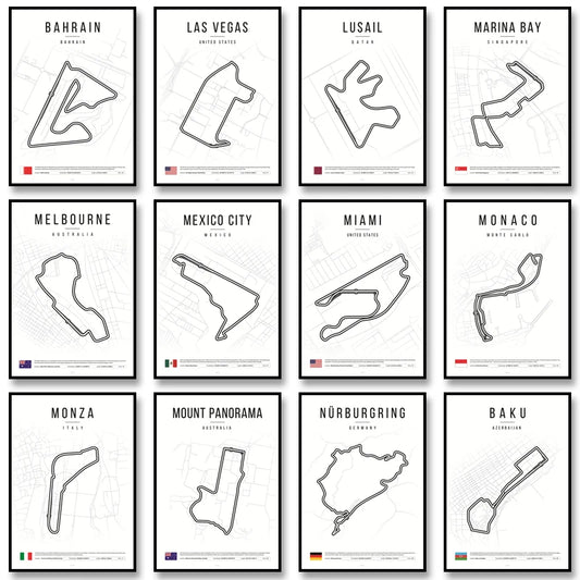 F1 Race Track Map Poster – Formula 1 Circuit Wall Art Print