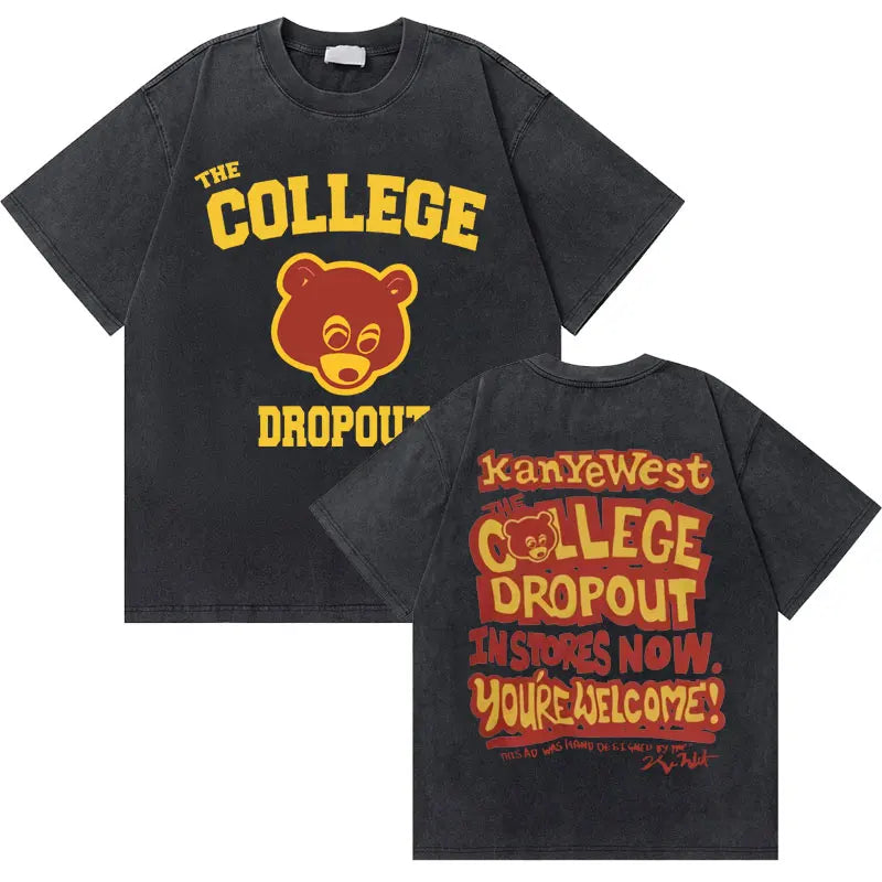 College Dropout Bear Graphic T-Shirt – Washed Vintage Streetwear Tee
