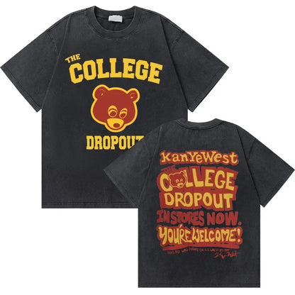 College Dropout Bear Graphic T-Shirt – Washed Vintage Streetwear Tee