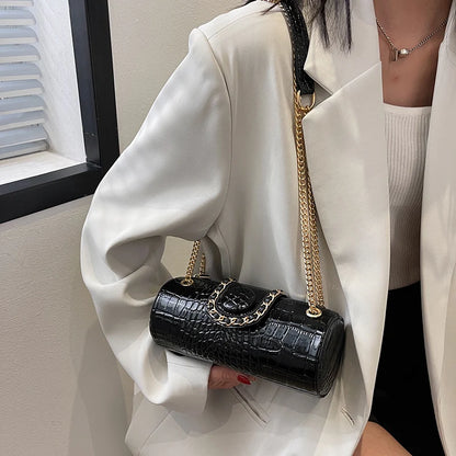 Stone Pattern PU Leather Cylinder Crossbody Bag for Women