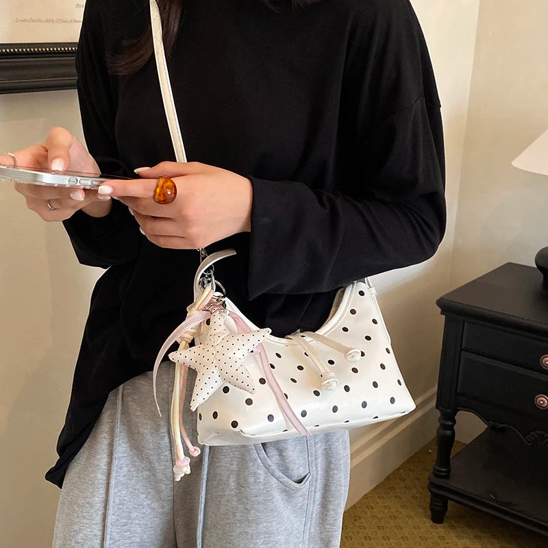 Polka Dot Shoulder Bag – Cute Mini Underarm Purse with Star Charm
