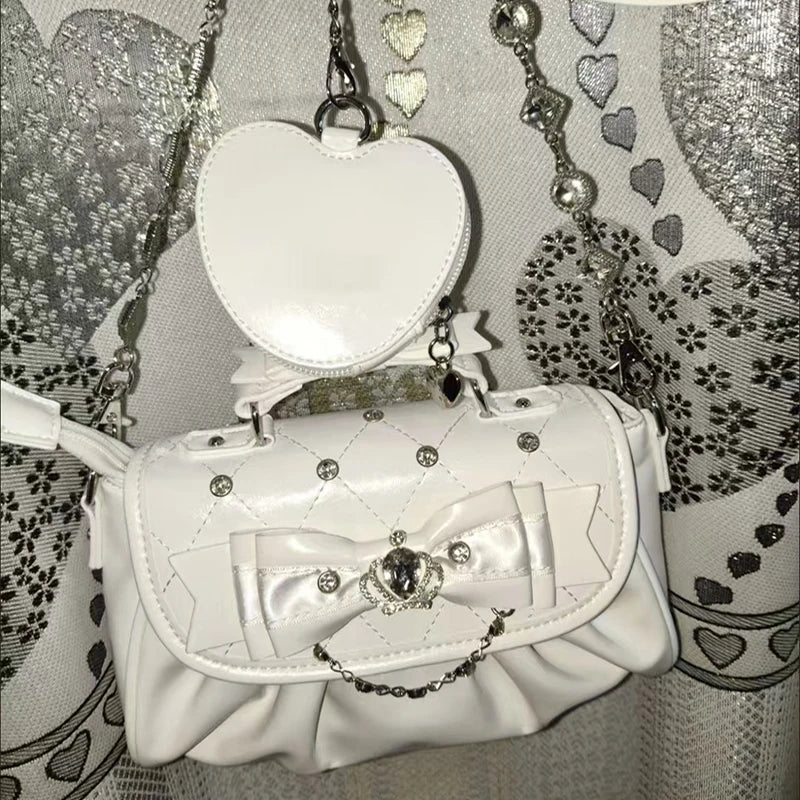 Elegant Pink Bow Rhinestone Underarm Bag