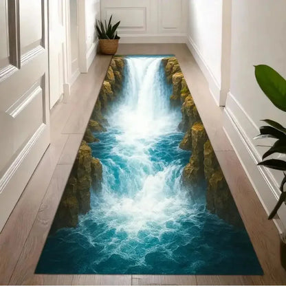 3D Optical Illusion Waterfall Abyss Runner Rug – Hallway Mat