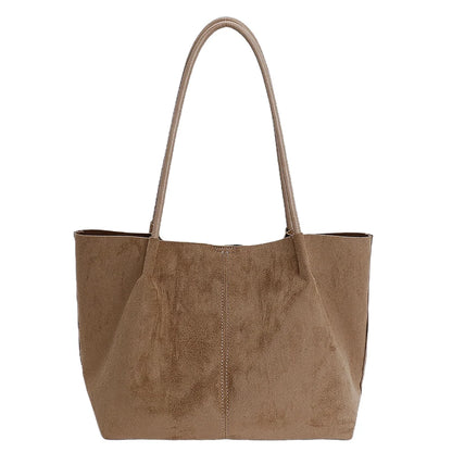 Faux Suede Large Tote Shoulder Bag for Women – Retro Soft Luxury