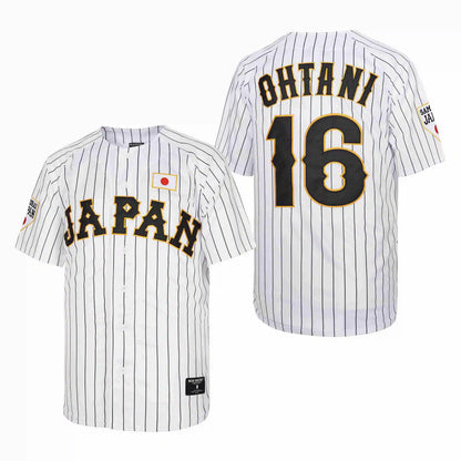 Ohtani #16 Japan Baseball Jersey – Embroidered Pinstripe Sportswear