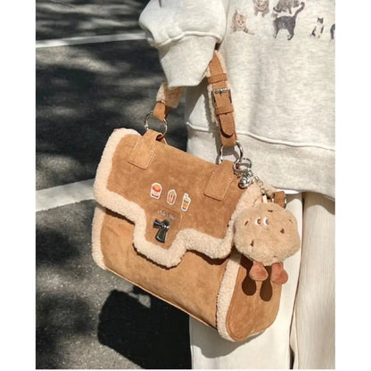 Vintage Brown Tote Bag Women Autumn Winter