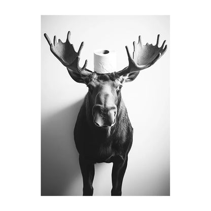 Funny Bathroom Wall Art Poster – Black & White Animal Toilet Paper Print