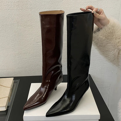 Women's Pointed Toe Kitten Heel Knee-High Boots