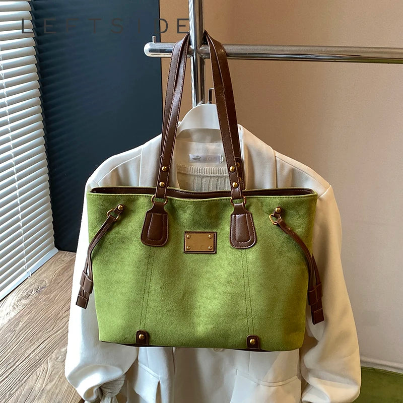 Women PU Suede Shoulder Bag Winter Retro Soft Tote Bag