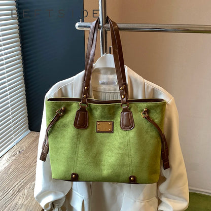 Women PU Suede Shoulder Bag Winter Retro Soft Tote Bag