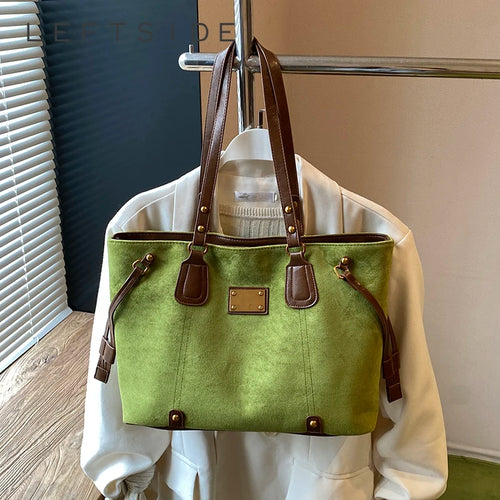 Women PU Suede Shoulder Bag Winter Retro Soft Tote Bag