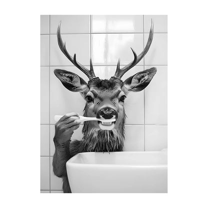 Funny Animal Bathroom Wall Art Poster – Black & White Vintage Print