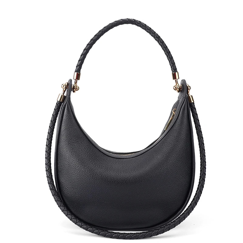 Women's Genuine Leather Shoulder Bag – Luxury Crescent Hobo