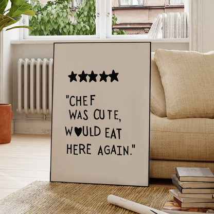 Funny Chef Quote Canvas Wall Art Poster – “Chef Was Cute” Kitchen Print