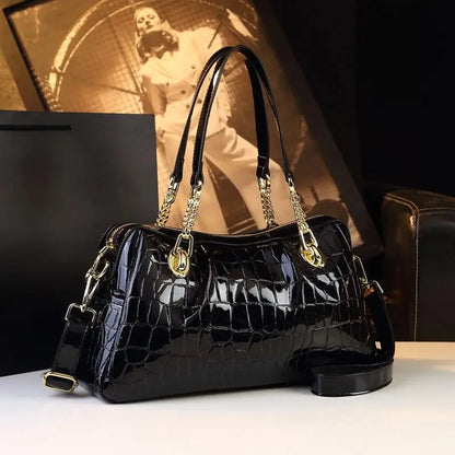 Alligator Pattern Patent Leather Crossbody Bag for Women