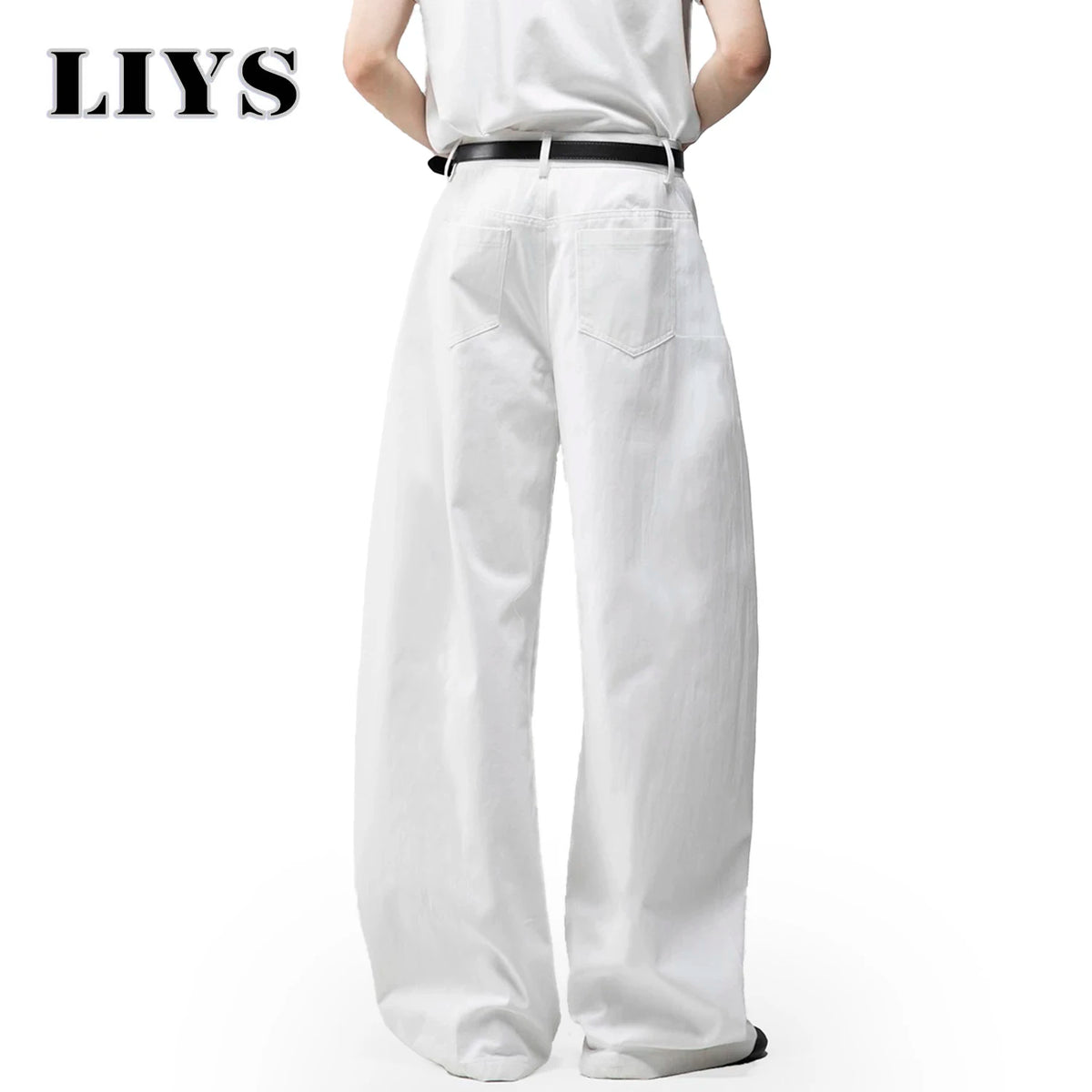 Men S White Baggy Machete Wide-Leg Jeans Daily Casual Denim Pants Solid Business Ladies Balloon