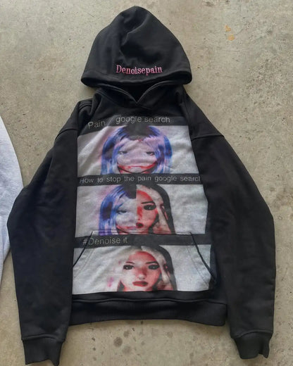 Y2K Graphic Print Oversized Hoodie – Buddha & Grunge Hip Hop Streetwear Sweatshirt