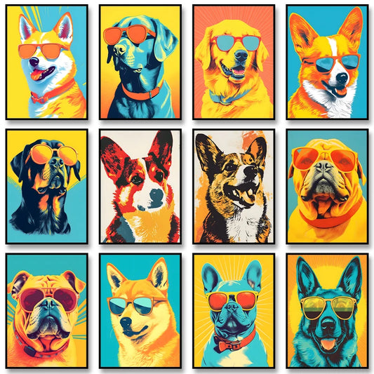 Corgi Wearing Sunglasses Poster Funny Dog Canvas Painting Print Wall Art Picture Living Room Cuadros